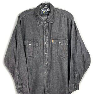 Angels Flight Denim Shirt Men's L Black Long Sleeve Button Up 100% Cotton